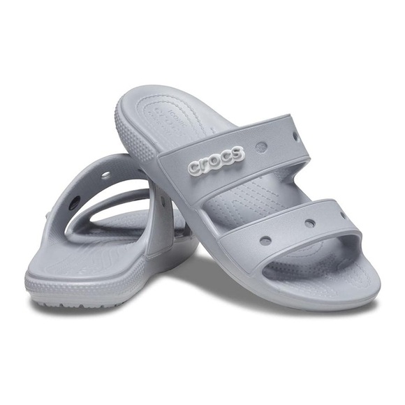 Crocs Men’s Classic Smiley Sandal Slip On Slippers Two Straps in Light Gray 11 - Picture 1 of 12
